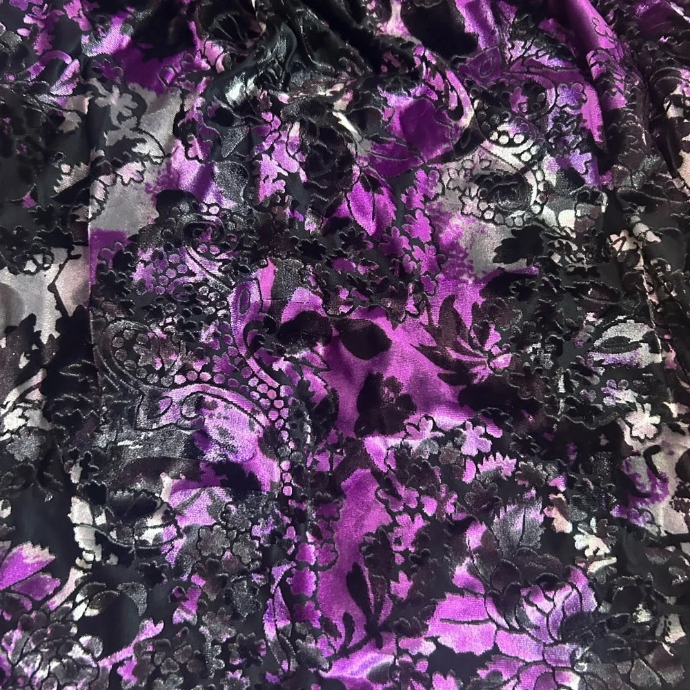 Crushed Velvet Whimsigoth Burnout Purple and Black Floral Long Sleeve Top - Picture 2 of 5